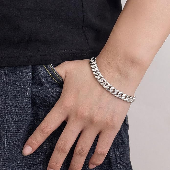 Fashion 925 Sterling Silver Solid Miami Cuban Link Chain Bracelet 8MM-12MM-14MM Curb Cuban Solid Thick Big Link Bracelet For Men 7-10 Inch Jewelry Gift