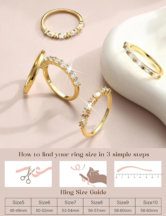 FUNRUN JEWELRY 14K Gold Plated Rings for Women Non Tarnish Stackable Rings Dainty Cubic Zirconia Band Pinky Thumb Knuckle Ring Set Trendy Statement Promise Wedding Thin Stacking Ring Size 5-10 5PCS