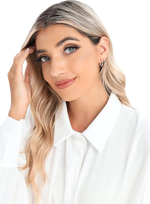 3 Pairs 925 Sterling Silver Hoop Earrings 14K White Gold Plated Small Silver Hoops Cartilage Huggie Earrings for Women Men