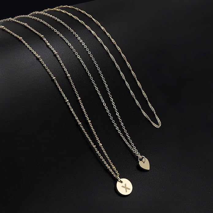 Aisansty Dainty Layered Initial Choker Necklaces Handmade 14K Gold Plated Tiny Heart Personalized Letter Disc Pendant Adjustable Chain Layering Gold Necklaces for Women Gift Jewelry
