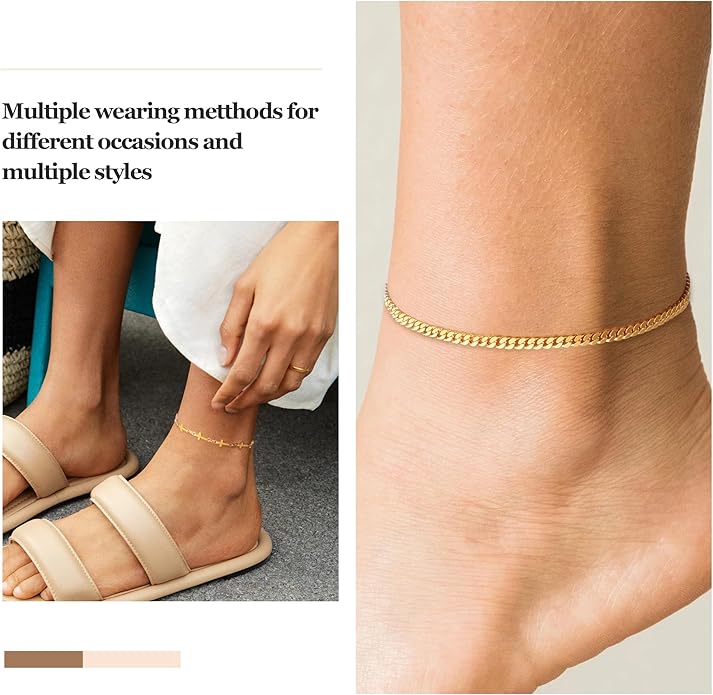 Sterling Silver Anklet Bracelets for Women Waterproof, 925 Sliver Plated CZ & Heart Charm Dainty Layer Anklets for Women Trendy, Simple Chain Anklets Set Gifts for Women, Jewelry Gifts for Her Women Mom Wife Girlfriend