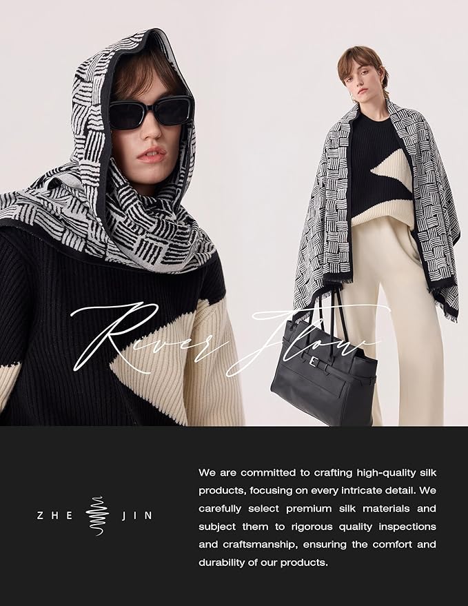 ZHE JIN Luxurious Silk Scarf Shawl Wraps for Women, Warm Scarves Winter Gift, 100% Brushed Mulberry Silk