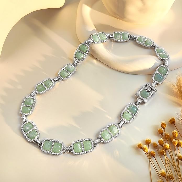 Chunky Necklace for Women 12 Colors Diamond Stone Gold Statement Necklace for Women Full Trendy Blue Birthstone Choker Necklace for Women Square Design Necklace Jewelry