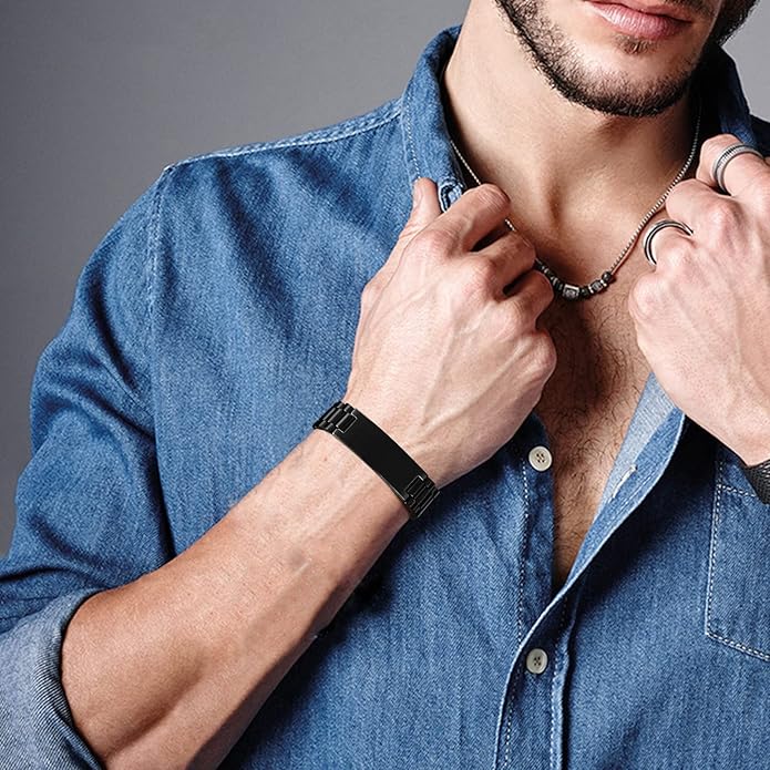 VNOX Masculine Watch Band Stainless Steel Link Bracelet Personalized Jewelry Gift for Men DAD Father Husband Boyfriend
