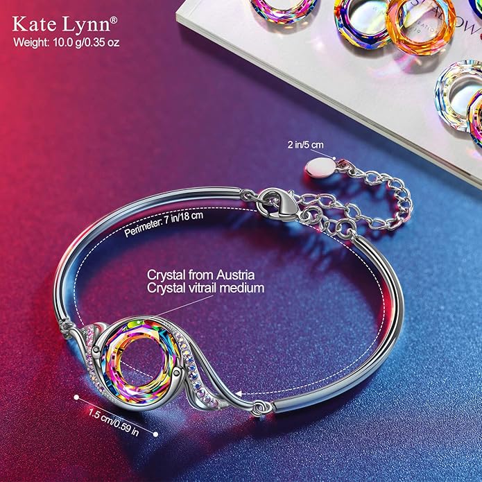 Kate Lynn "Rise From the Ashes" Phoenix Bracelet Made with Crystals from Austria, Adjustable Bangle Bracelet for Women 7"+2", Packaged with Jewelry Box, Birthday Gift for Women, Symbol of Luck and Renewal