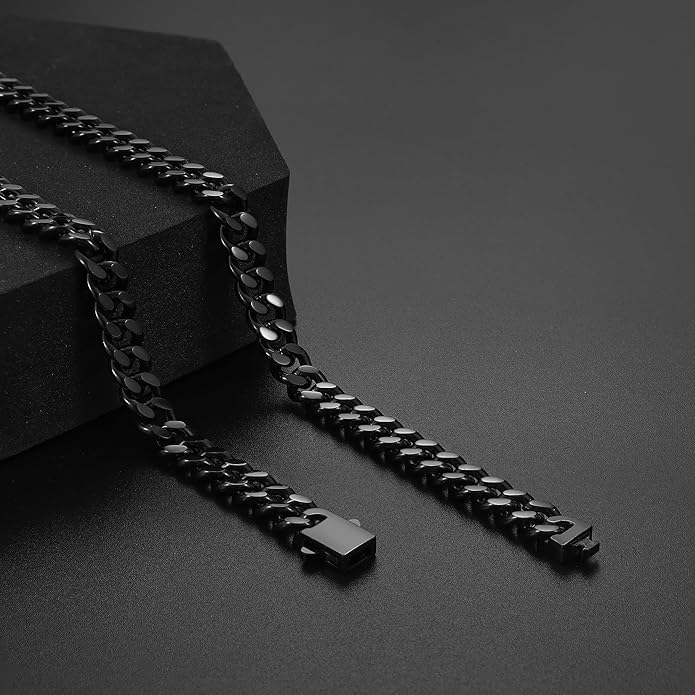 Fiusem Valentines Day Gifts for Him Silver Tone/Black/14K Gold Plated Chain Necklace for Men, 5mm/6mm/7.5mm/8mm/9mm Stainless Steel Cuban Link Chain Necklace, Men's Chains 18-28 Inch Jewelry Gifts