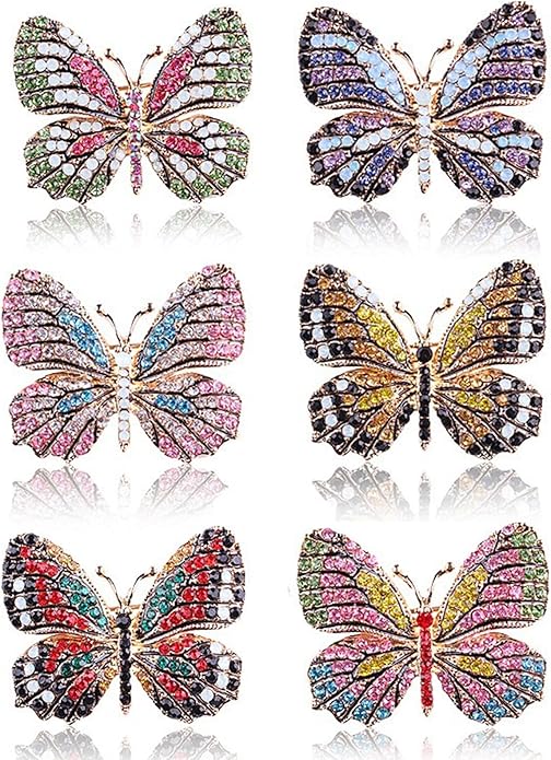 ESIW 6 PCS Multicolor Rhinestone Crystal Butterfly Brooch Pin Lapel Pin for Women