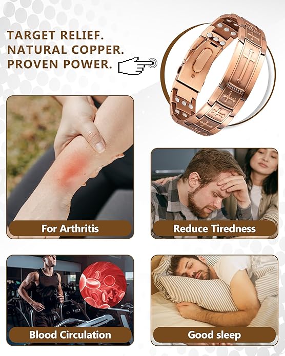Feraco Copper Bracelet for Men 3X Strength,Magnetic Therapy Bracelet Copper Jewelry with Powerful 3800 Gauss Magnets,Premium Fold-Over Clasp