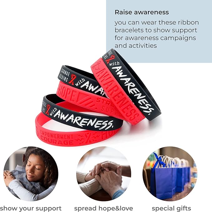 Inkstone (12-pack) Red Awareness Ribbon Silicone Wristbands - Wholesale Pack of 1 Dozen Support Bracelets for Unisex Adults…