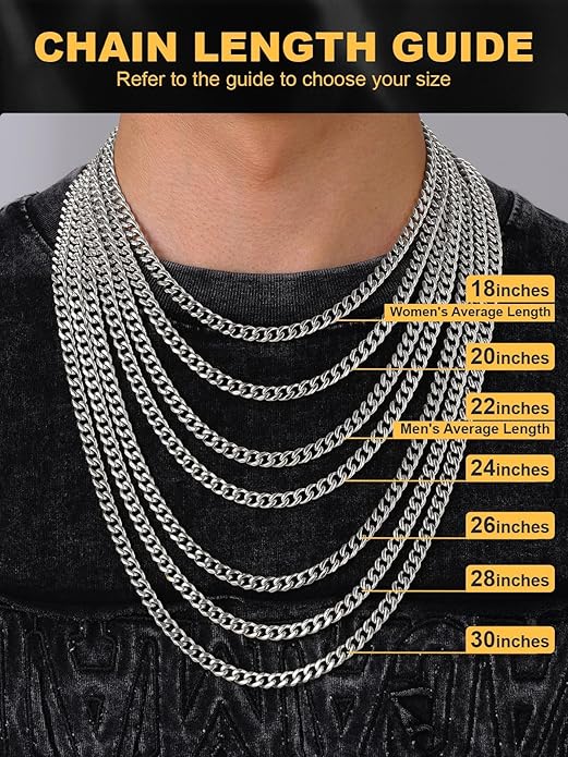 U7 Cuban Link Chain Necklace for Men, Stainless Steel/Black/Gold Mens Necklaces, Chunky Curb Chain Necklace in 6/9/12mm Width 18-30 Inches, Thick Choker Jewelry with Box Packed