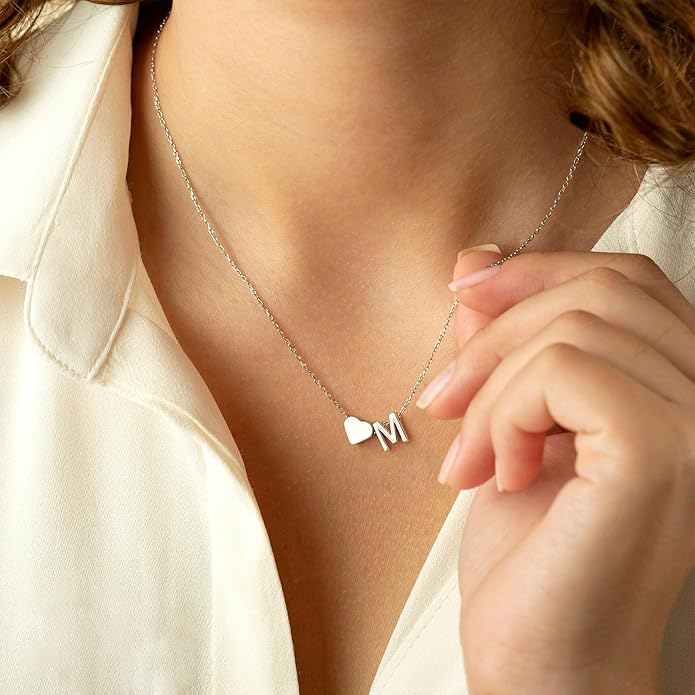 Turandoss Heart Initial Necklaces for Women - Dainty 18K Gold Plated Tiny Heart Initial A-Z Letter Pendant Necklace Birthday Gifts for Teen Girls Jewelry