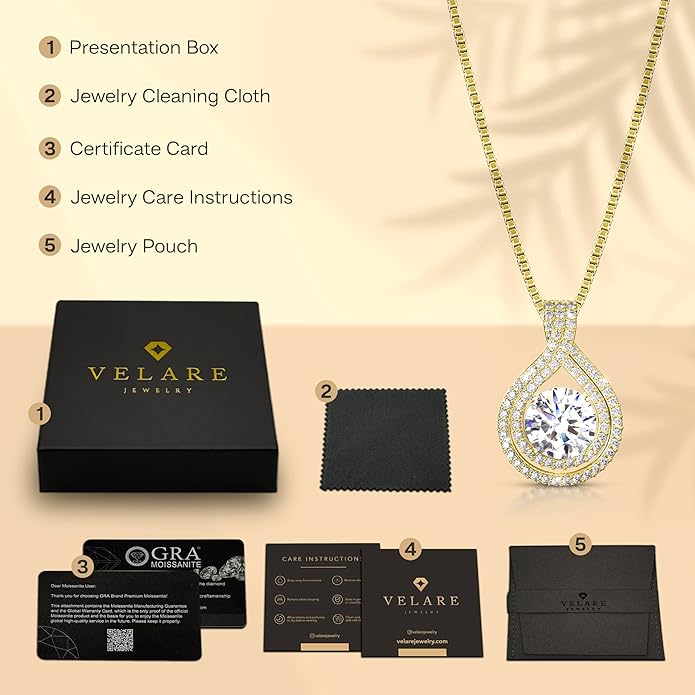Platinum Plated Certified Moissanite Necklace for Women Gift for Her