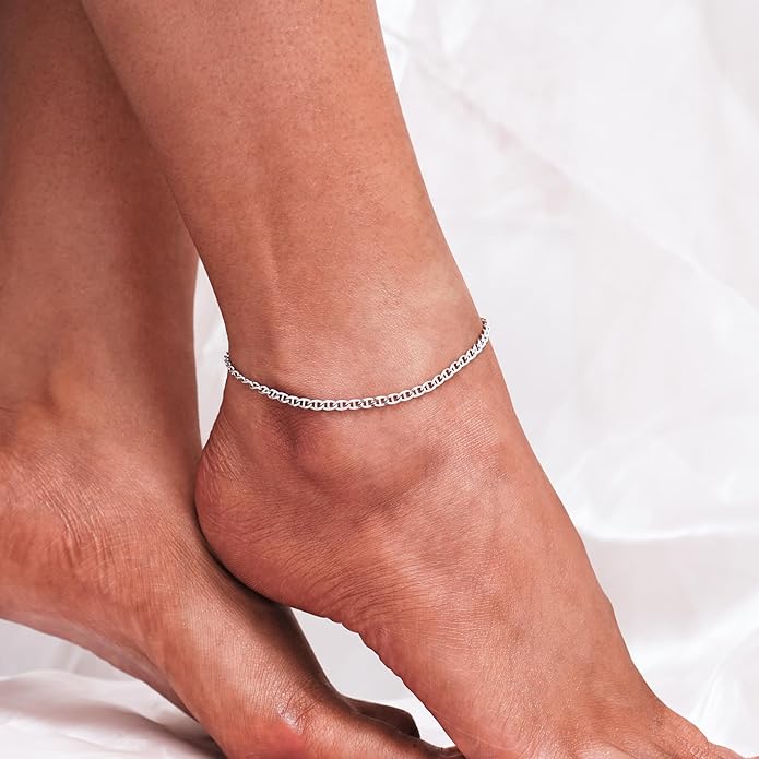 CHIC & ARTSY 925 Sterling Silver Ankle Bracelet Multilayer Anklets for Women Satellite, Star, Cross, Circle, Butterfly, Teardrop, Oval Disk Layered Anklet Beach Jewelry
