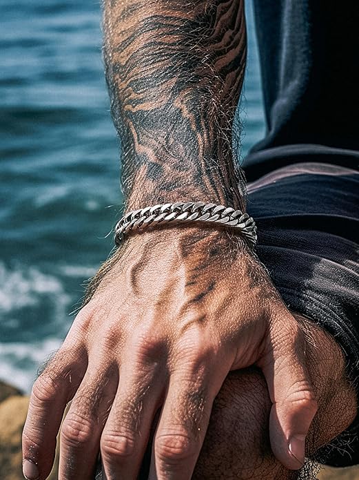 Richsteel Cuban Link Chain Bracelets 8/12/17mm Width Stainless Steel Chain Wrist Bracelets for Men, 7.4/8.2/9 Inch Length Classic Jewelry for Christmas/Valentine's Day/Birthday