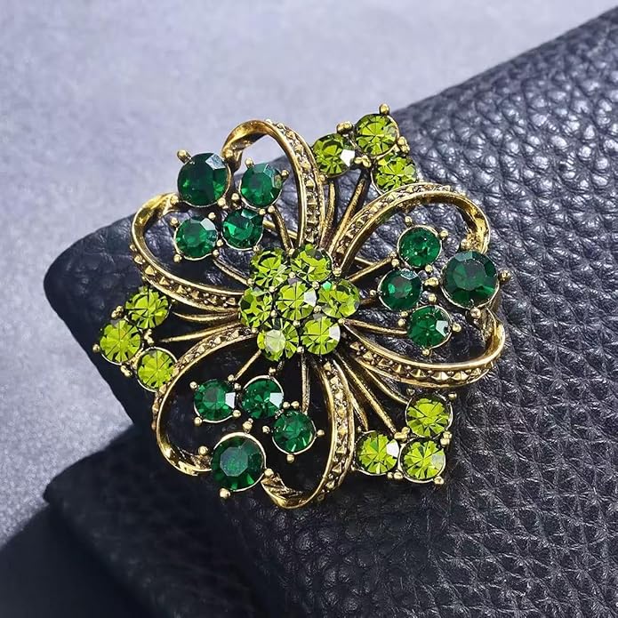 Nyx&lvy Vintage Crystal Flower Brooch Set, 3 Pieces, Purple Pink Green Rhinestones, Gold Tone Floral Pins for Wedding and Evening Wear Christmas gift