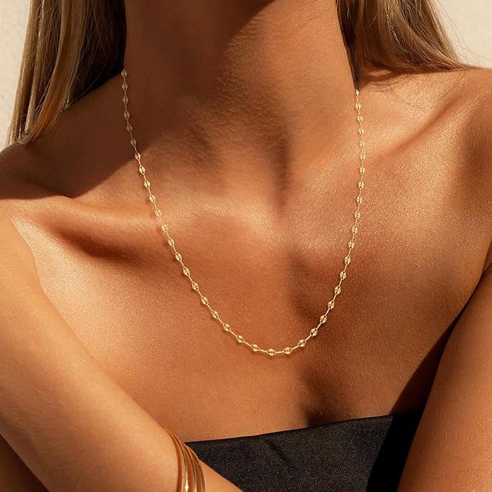 925 Sterling Silver Chain Necklace Link Chain Necklace for Women Simple Dainty 16K Gold Plated Necklace for Women Minimalist Waterproof Silver Necklace Trendy Jewelry Gifts