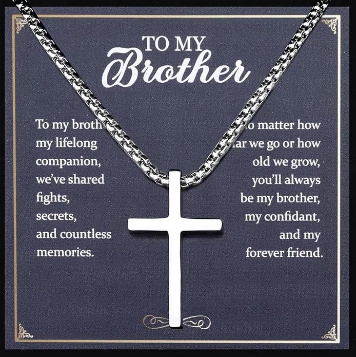 TEN MIRO Silver/Black Cross Necklace for Men Boy Stainless Steel Cross Pendant Necklace for Men Christian Religious Jewelry with Box & Card Birthday Anniversary Christmas Father's Day Gifts for Him