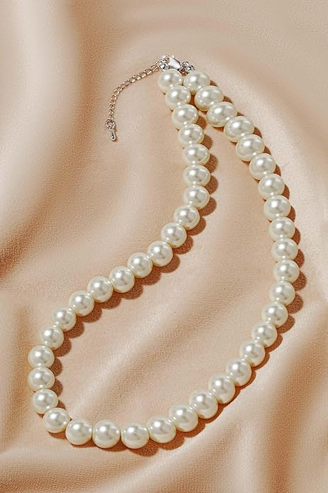 BABEYOND Round Imitation Pearl Necklace Wedding Pearl Necklace for Brides