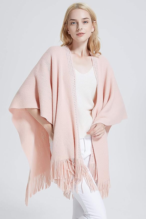 Moss Rose Women's Travel Plaid Shawl Wrap Open Front Poncho Cape for Fall Winter