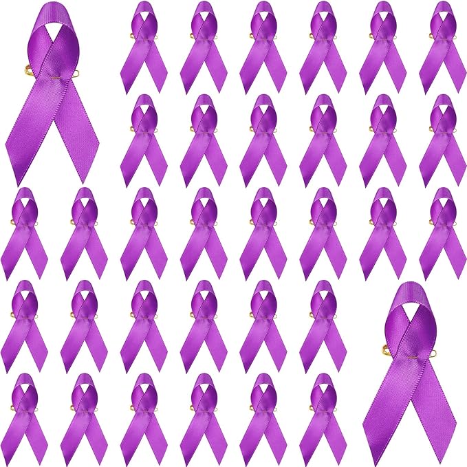 Yunlly 150 Pcs Purple Ribbon Lapel Pins Bulk Domestic Violence Awareness Alzheimer Lupus Cancer Awareness Brooch