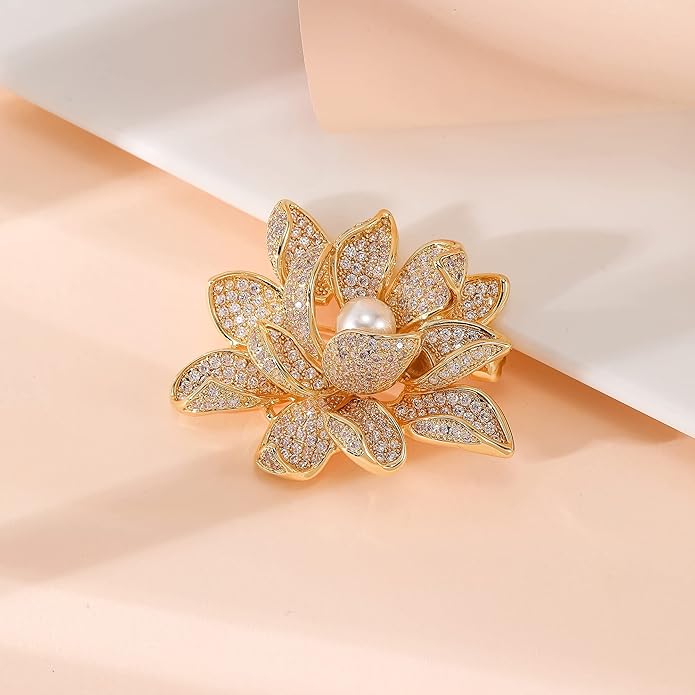 Jerler Sliver Crystal Brooch Pin Rhinestone Lapel Pin Jewelry for Women, Banquet Scarf Pearl Pins for Wedding Bridal Party