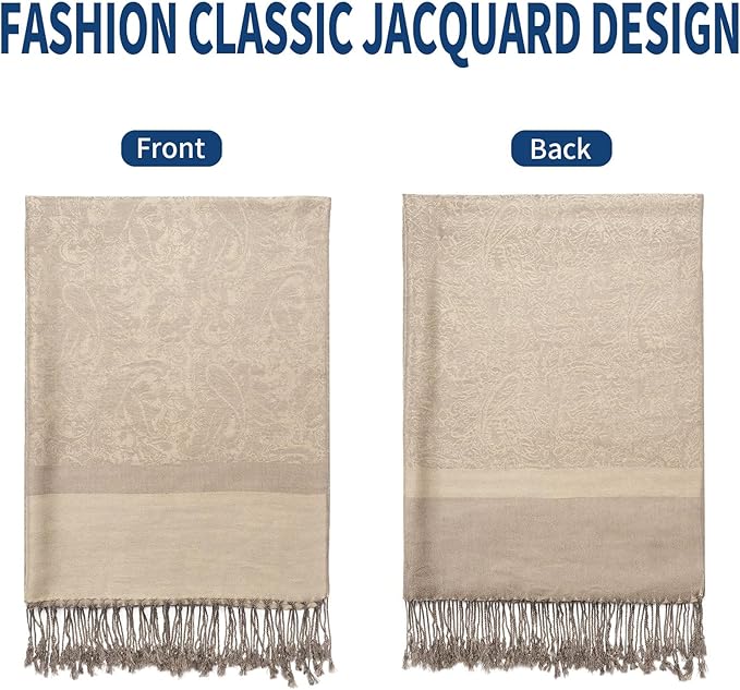 QIUTIMIY Paisley Pashmina Shawl Wrap Women Reversible Vintage Jacquard Pashmina Rave Scarf with Fringe for Evening, Wedding