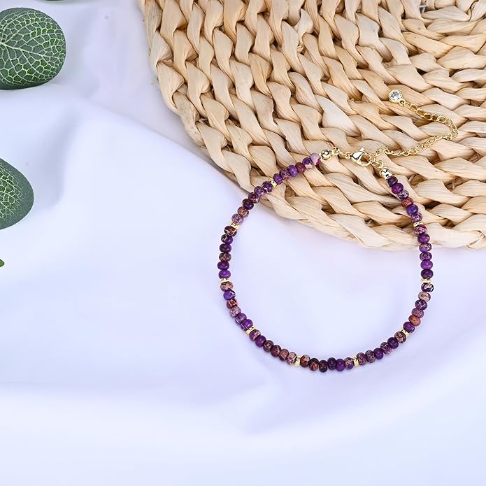 Natural Stone Beaded Anklets Bracelets for Women Handmade Beaded Anklet Bracelet Waterproof Boho Beads Ankle Bracelet Adjustable Summer Jewelry