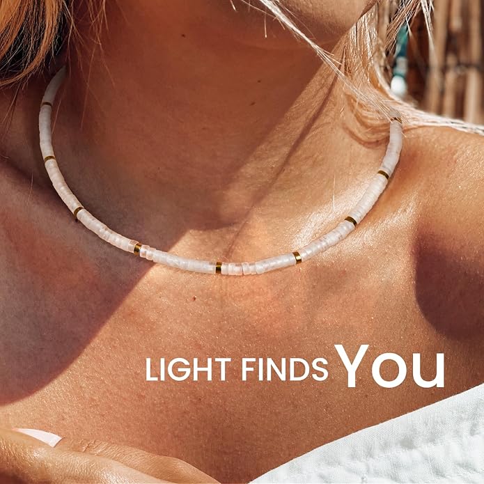 AGOT Beaded Gemstone Necklace for Women: Boho Bead Choker Natural Stone Necklaces - Handmade Jewelry for Summer Beach