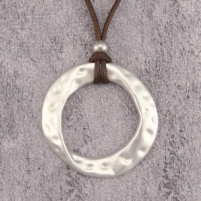 Boho Necklaces for Women Chunky Circle Necklace Layered Boho Circle Leather Choker Necklace Long Vintage Necklaces Bohemian Jewlery Gifts