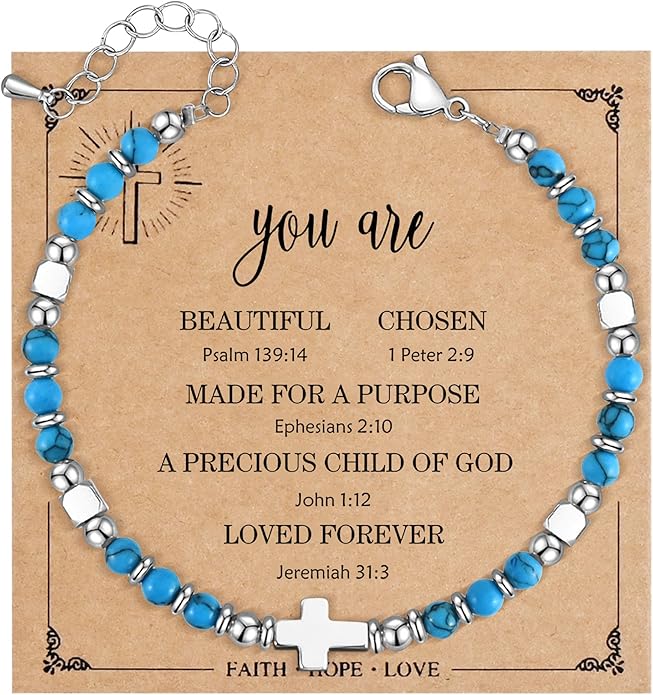 VIBILIA Cross Beaded Bracelets for Women, Inspirational Natural Heart Religious Bracelets for Women, Birthday Christian Gifts for Women on Thanksgiving Christmas Gifts