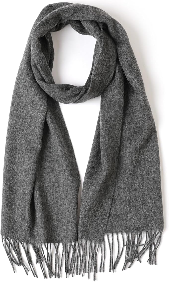 WASALUYA Wool Scarf for Women & Men, 100% Wool Scarves Wrap Shawl with Tassels, Elegant Soft Winter Scarf for Fall and Winter