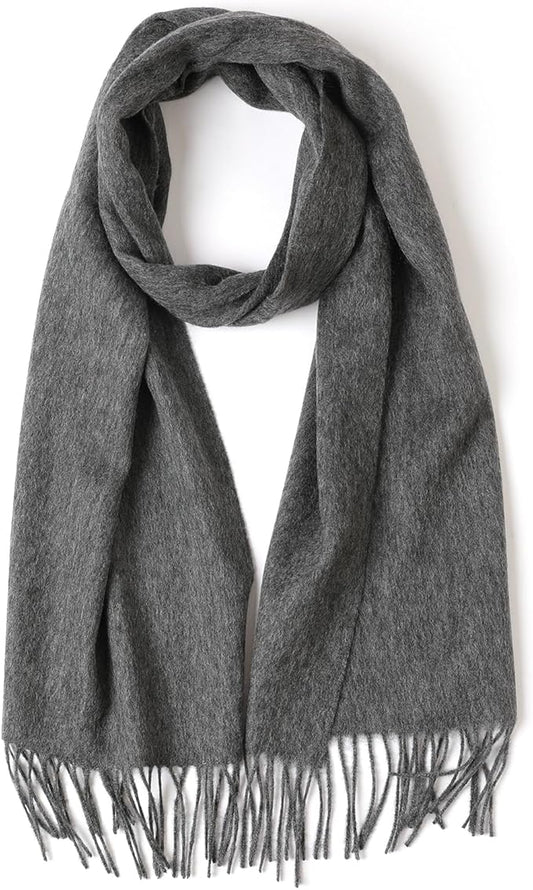WASALUYA Wool Scarf for Women & Men, 100% Wool Scarves Wrap Shawl with Tassels, Elegant Soft Winter Scarf for Fall and Winter