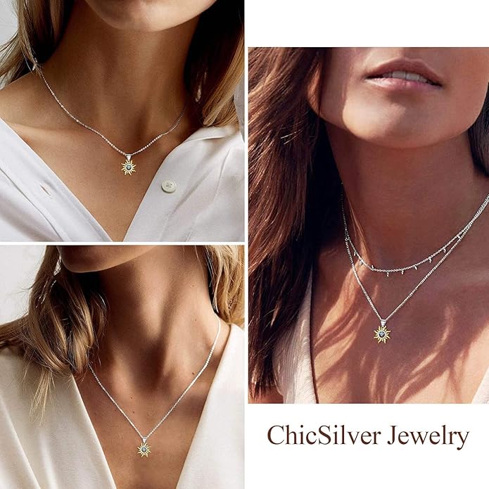 ChicSilver Personalized 925 Sterling Silver Dainty Small Heart/Star/Moon/Dot/Triangle Pendant Necklace for Women, Silver/Gold/Rose Gold/Black (with Gift Box)