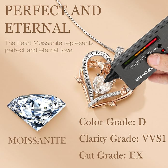 MOOSEA Gifts for Wife Mom - S925 Sterling Silver 1-3 ct D Color VVS1 Clarity Moissanite Necklace, Anniversary Birthday Gift for Her