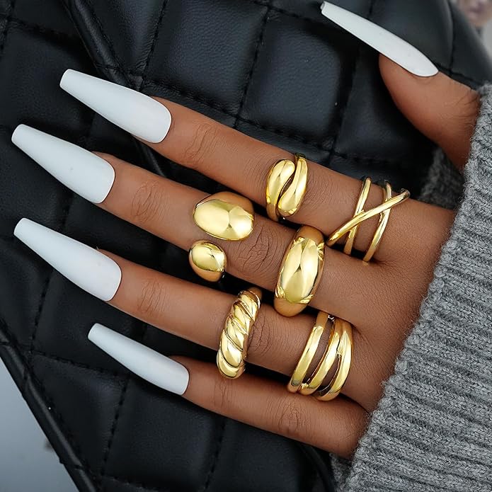 17 MILE Chunky Gold Stackable Rings for Women Non Tarnish, 18K Gold-Plated Statement Open Stacking Rings, Knuckle Band Ring Set