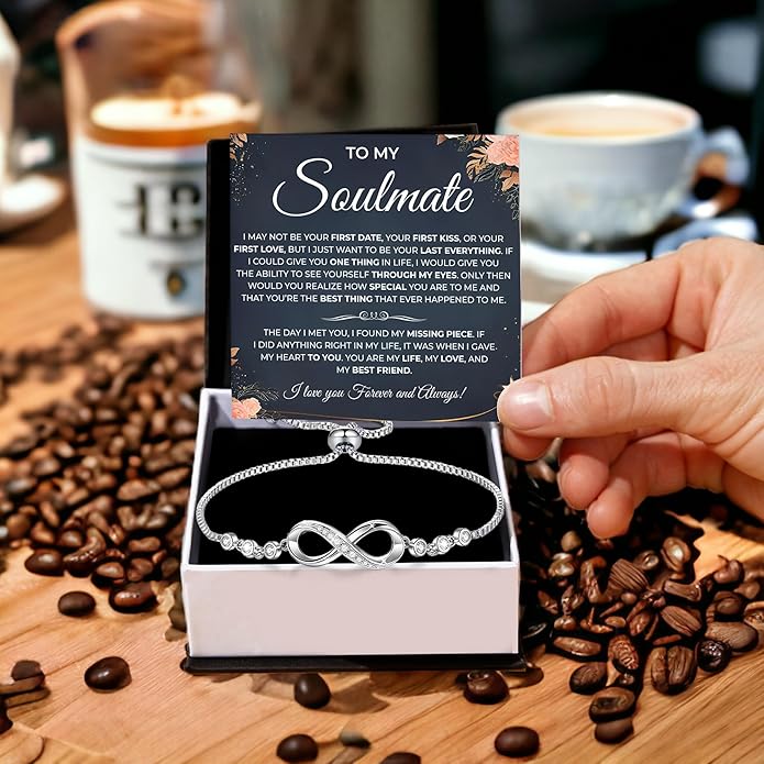 To My Soulmate Bracelet, Soulmate Bracelet For Women, Soulmate's Jewelry Gift From Boyfriend Husband Friend With Message Card And Box Meaning, Valentine Gifts For Her, Birthday Christmas Gifts