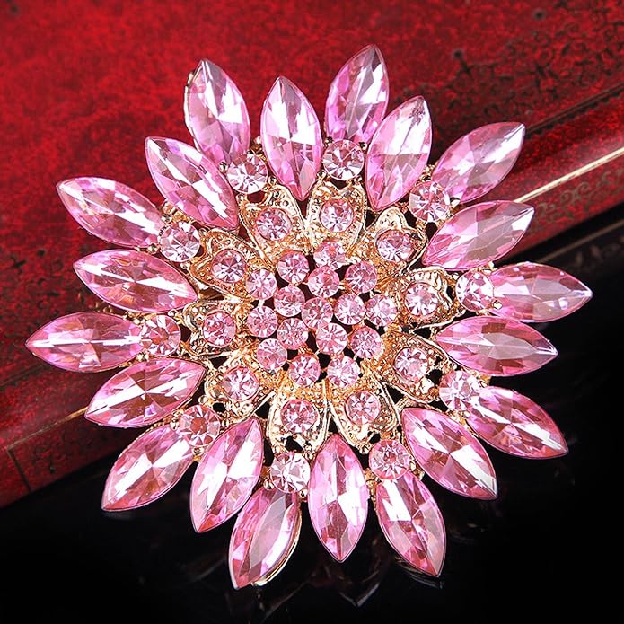 Rhinestone Large Flower Brooches Pins for Women Fashion Sparkly Crystal Sunflower Statement Brooch Unique Wedding Party Suit Dress Jewelry Accessories
