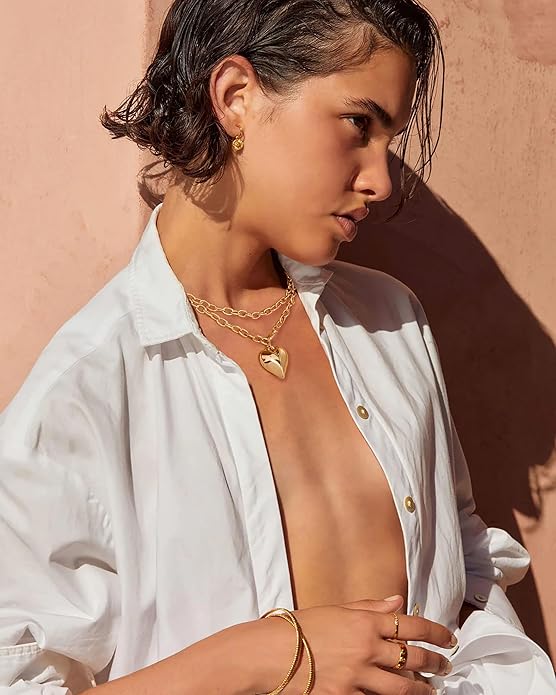 CLASSYZINT Gold Heart Pendant Necklace for Women Puffy Heart Necklace Beads Chain Necklace Statement Necklace Trendy Jewelry