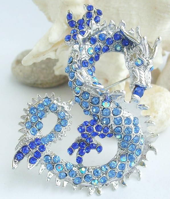 Art Style 2.36" Dragon Brooch Pin Pendant Austrian Crystal BZ2980