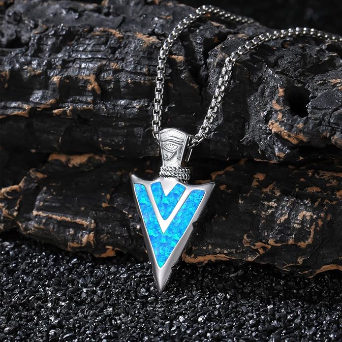 Suiknsn Arrowhead Necklace for Men Women 925 Sterling Silver Turquoise Malachite Celtic/Eye of Horus/Viking Arrow Pendant Amulet Jewelry Gifts Native American Necklace