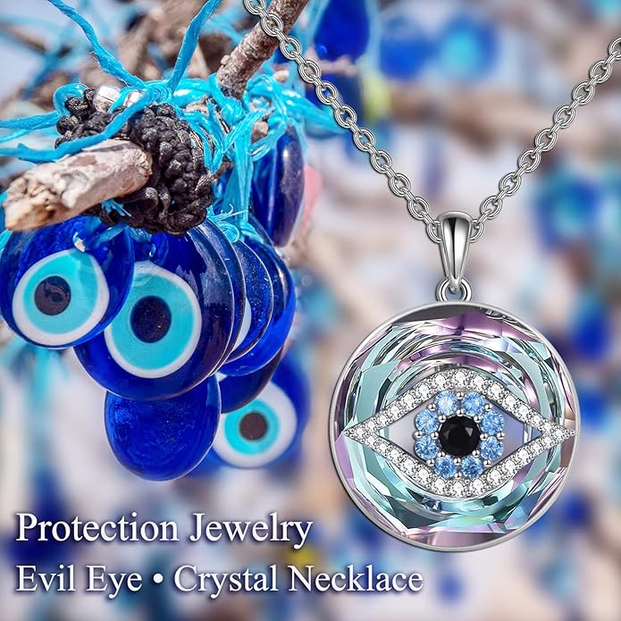 WINNICACA Sterling Silver Evil Eye Necklace Protection Crystal Pendant for Women Good Luck Vintage Evil Eye Pendant Jewelry Birthday Gifts for Women Friend Female