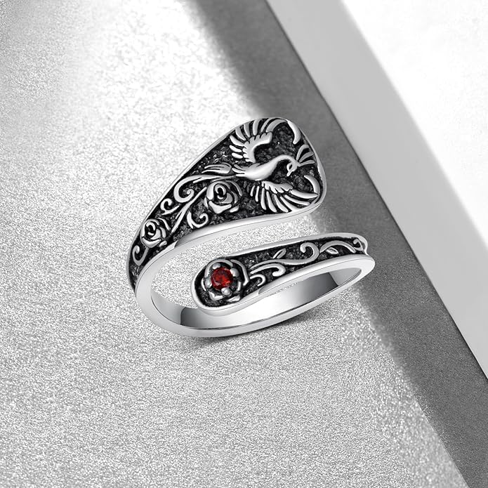 Spoon Rings for Women 925 Sterling Silver Mushroom/Phoenix/Snake/Cardinal/Octopus/Tree of Life/Sunflower/Highland Cow/Dragonfly/Dragon/Horse/Sea Turtle/Frog Rings