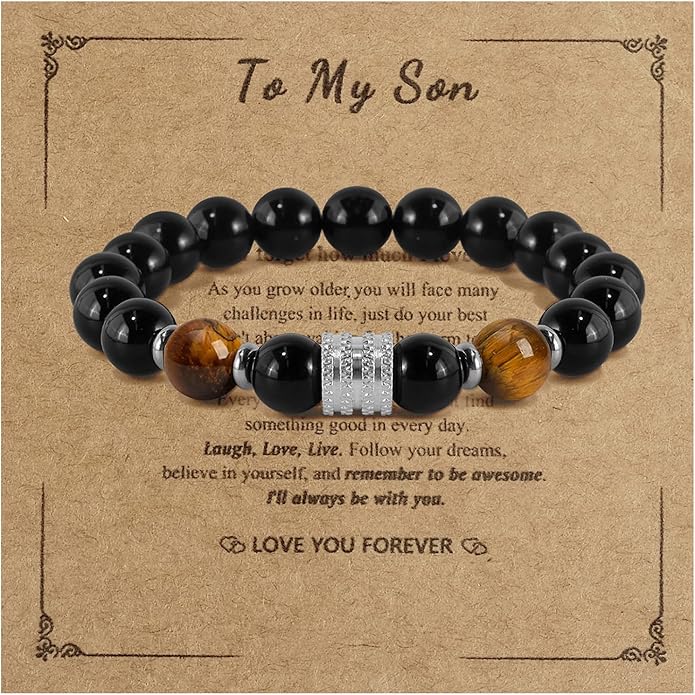 Hamoery Bracelets for Men Natural Tiger Eye Stone Beads Braided Rope Bracelet Gift for Dad Husband