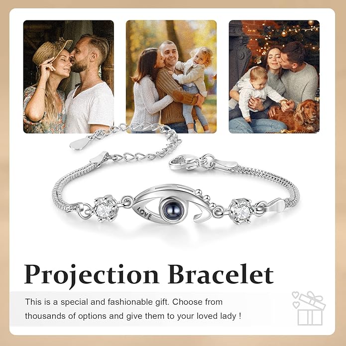 ROSI Personalized Bracelets with Picture Inside, Custom Projection Bracelets with Photos, Picture Bracelet Personalized Photo Gifts, Memorial Gifts for Women Mom Family Couple Girl