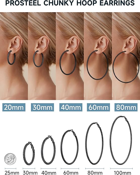 PROSTEEL 30/40/60/80/100mm Chunky Hoop Earrings For Women Gold Plated/Black Stainless Steel Hoops Earrings Statement Jewelry