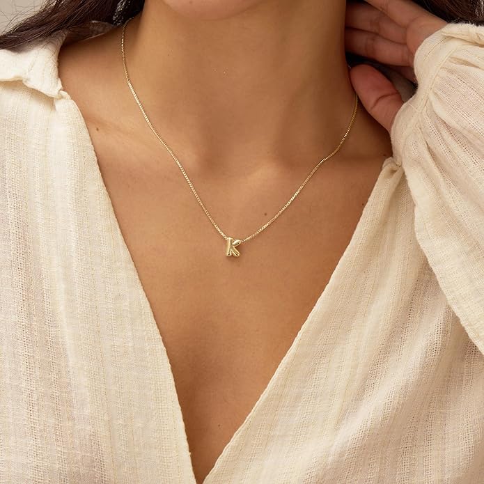 Bubble Gold Letter Necklace for Women, 14k Gold Plated Balloon Initial Necklace, Dainty Gold Necklace for Women, Personalized Bubble Pendant Name Necklace, Fashion Accessories Trendy Jewelry