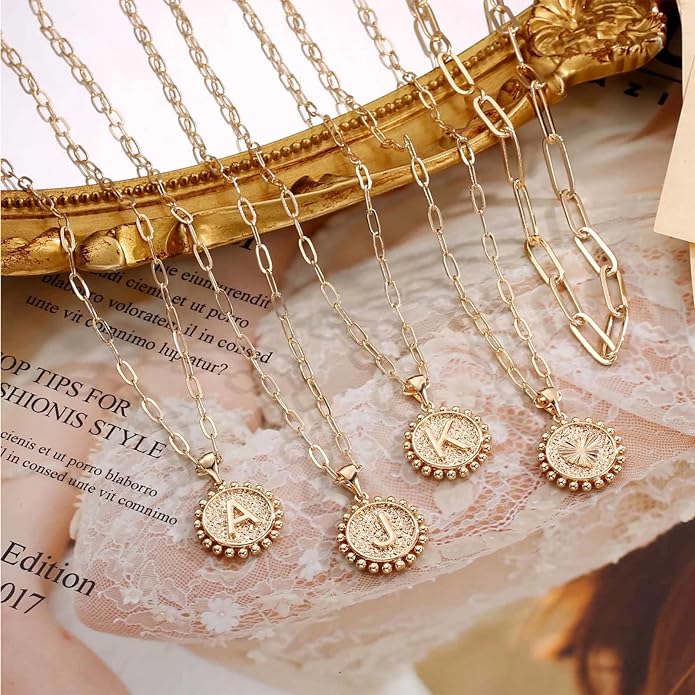 Ursteel Layered Initial Necklaces for Women, 14K-Gold-Plated Dainty Layering Paperclip Chain Necklaces for Women Jewelry