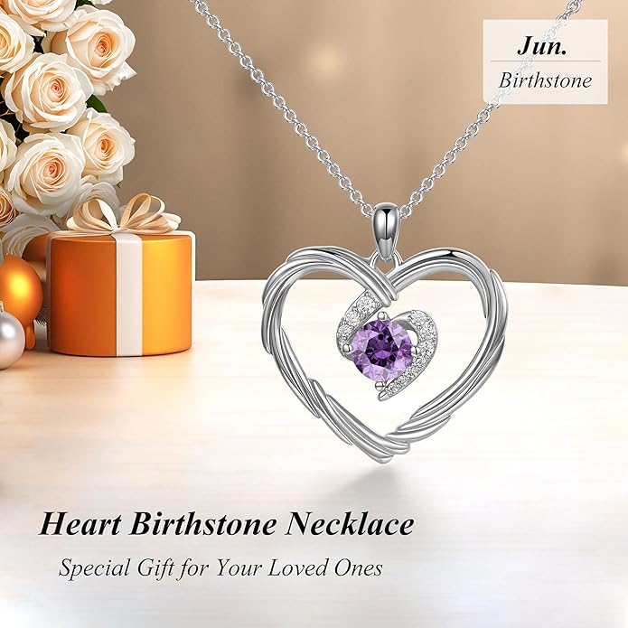 G&GEMSJEW 18K Gold Heart Birthstone Necklaces for Women, S925 Sterling Silver Jewelry Birthday Gifts for Women Wife Girlfriend Mom, Anniversary Christmas Valentines Gifts
