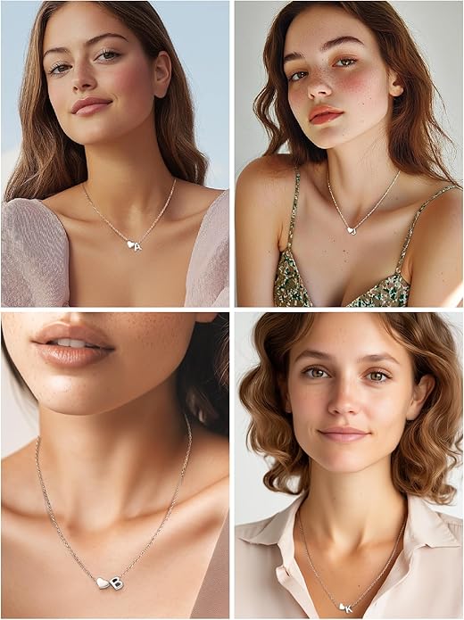 PROSILVER Initial Heart Necklace for Women, 925 Sterling Silver Tiny Heart Letter Necklace Siver, Gold Necklace, Come with Box