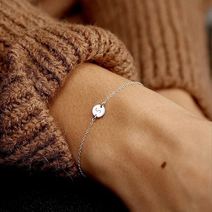 Ursteel Gold Initial Bracelet for Women Trendy - Personalized A-Z Letter Cute Bracelet for Women, Dainty Gold Coin Disc Womens Jewelry Gifts